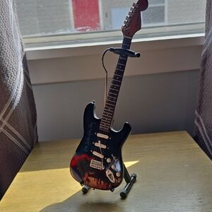 Black Electric Jimi Hendrix Guitar Miniature with Stand Both Sides Of The Sky